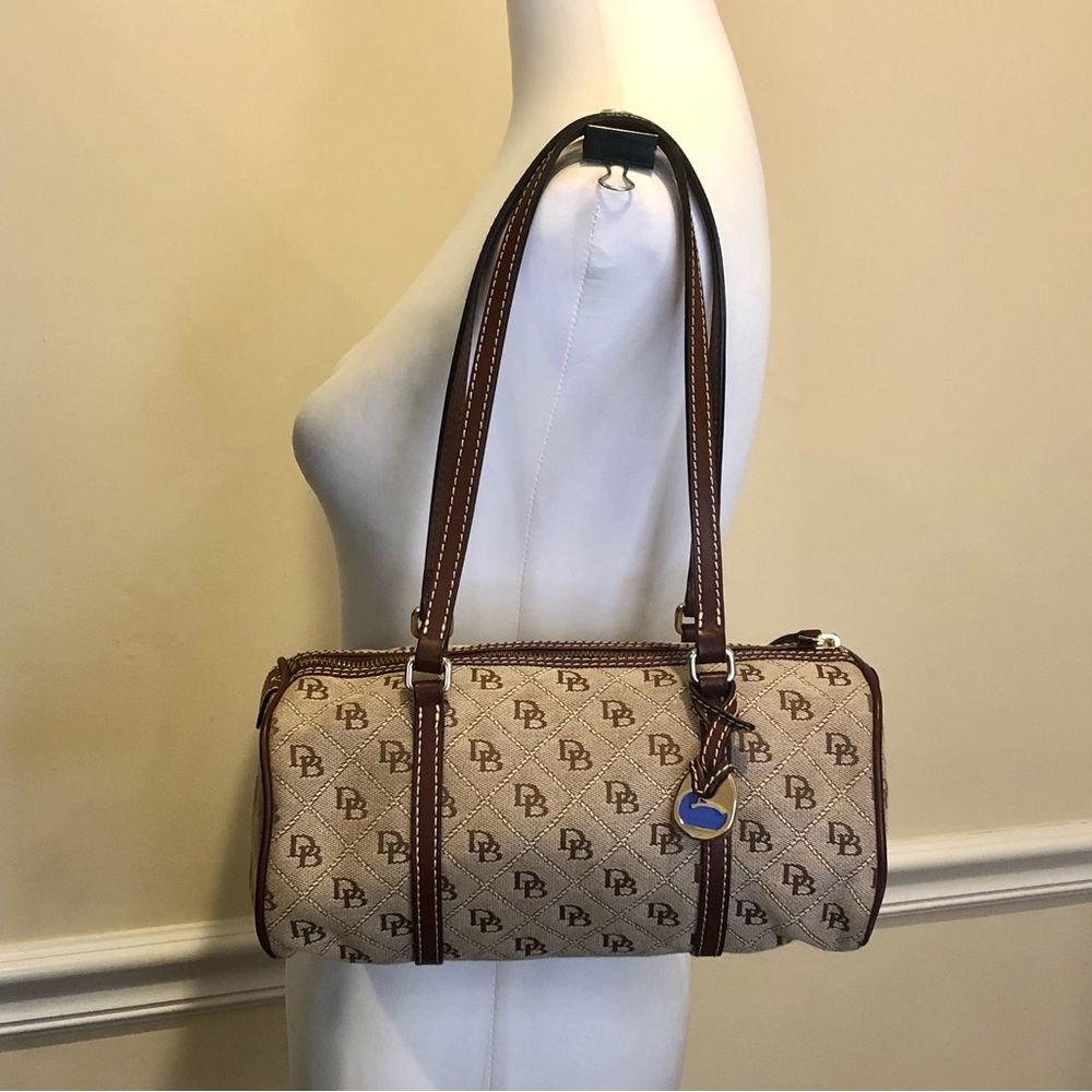 DOONEY & BOURKE Vintage Signature Logo Canvas & Brown Leather Duffle Roll Bag